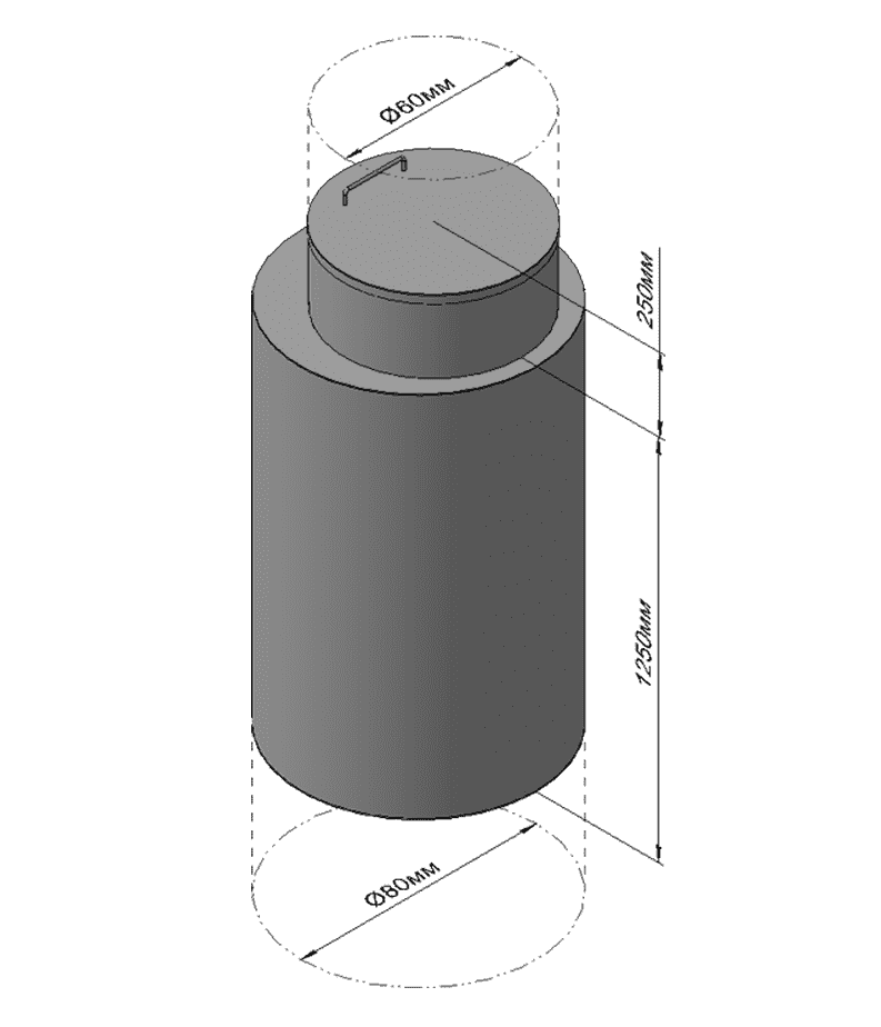 Кессон из трубы 0,7 h2000, с грунтозацепом и крышкой