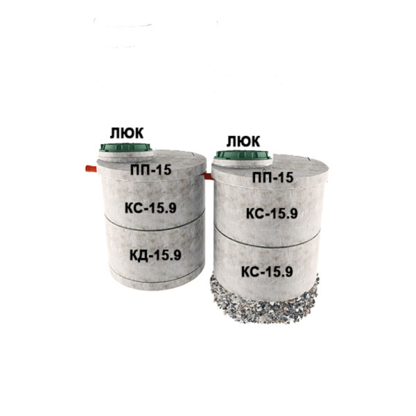 2 стакана из 2х колец Ø1,5 (3хКС15.9, КД15.9, 2хПП15)