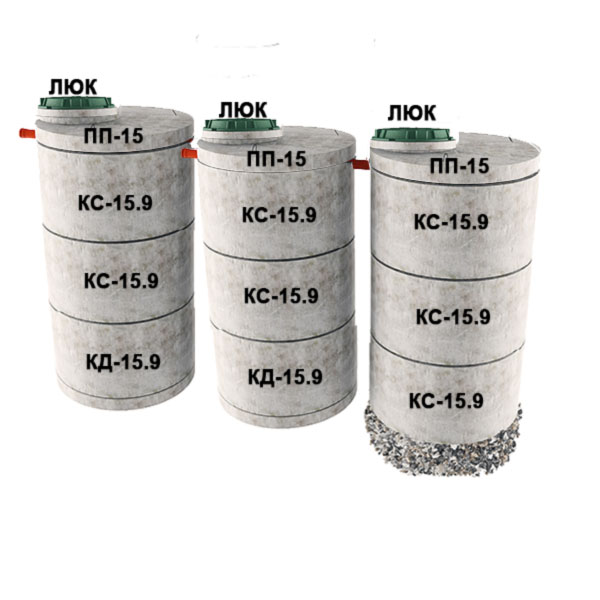 3 стакана из 3х колец Ø1,5 (7хКС15.9, 2хКД15.9, 3хПП15)