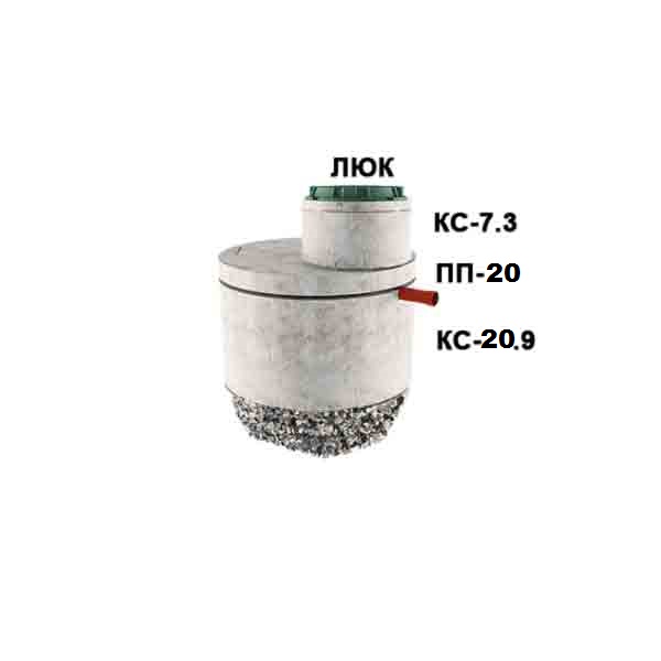 1 стакан из 1го кольца Ø2 с доборкой 0,3м (1хКС20.9, ПП20, КС7.3)